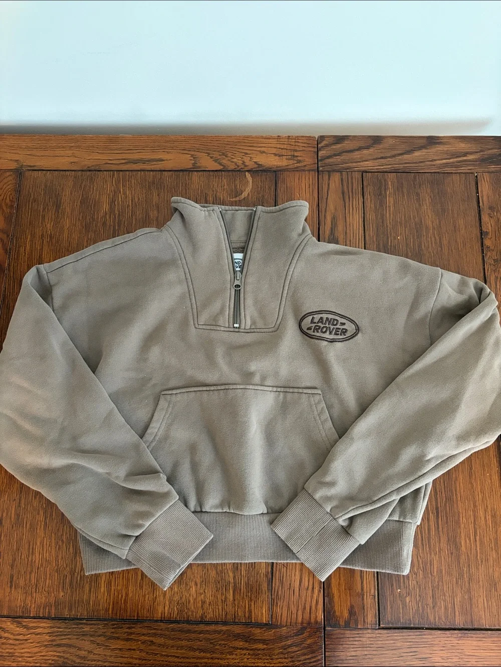 Land Rover pacsun Quarter-Zip cropped Pullover Sweatshirt in Taupe brown XS - Picture 1 of 7